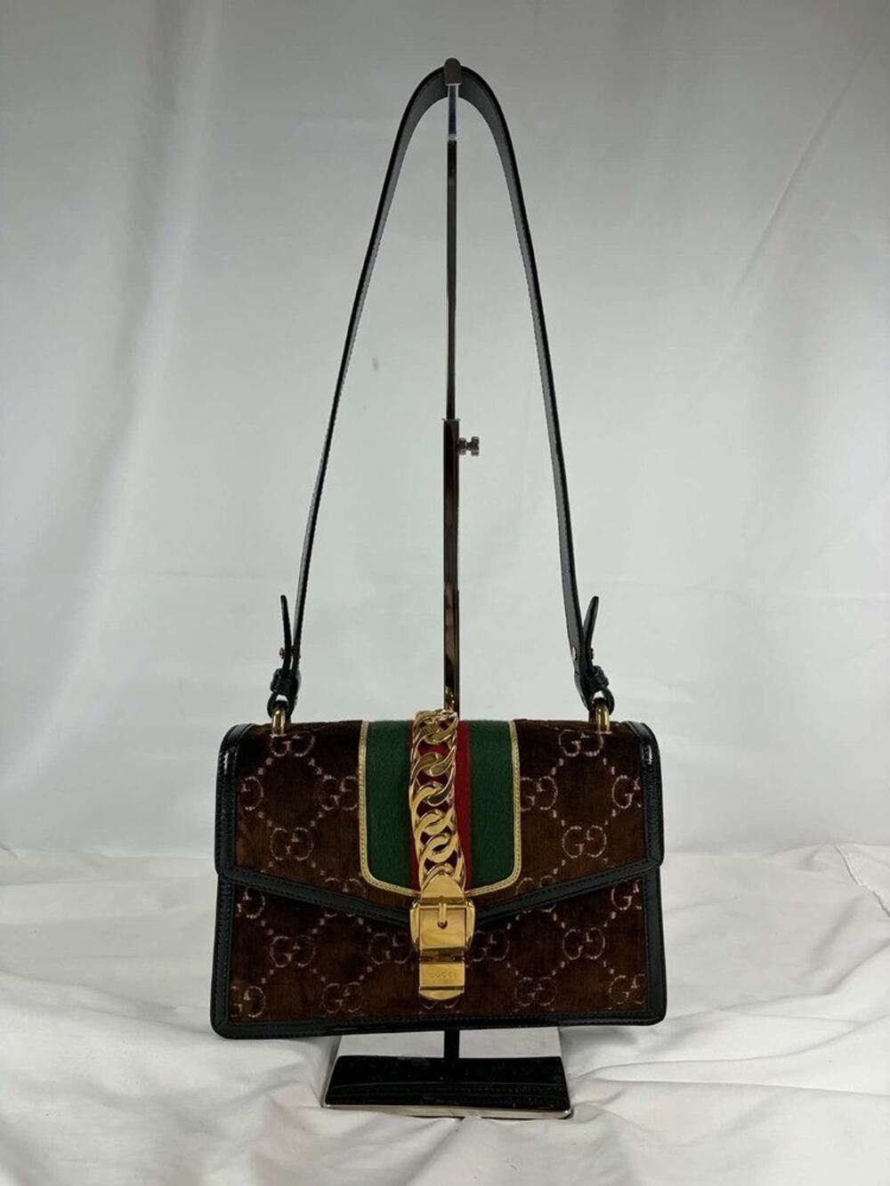 Gucci Sylvie Shoulder bag GG dark brown velvet small SPB-EB 369152